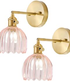pink tulip glass wall sconce set of 2 gold vintage wall light