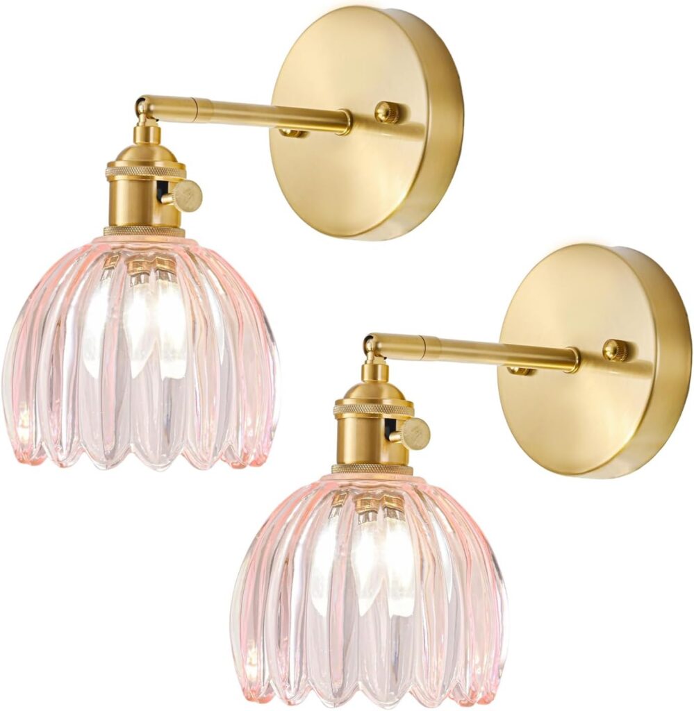 pink tulip glass wall sconce set of 2 gold vintage wall light