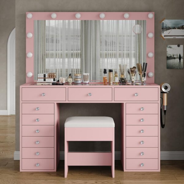 pink-vanity-15-drawers-led-mirror-charging