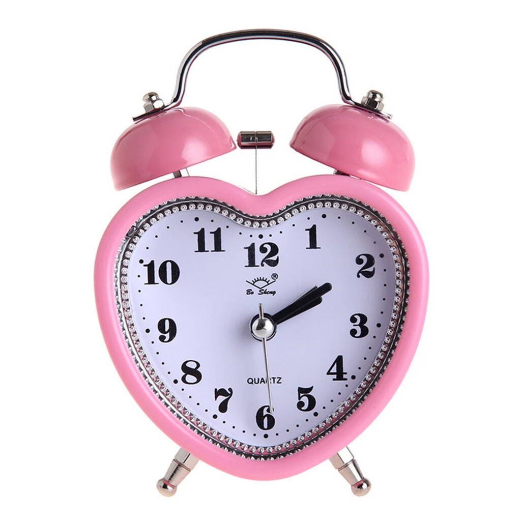 pink twin bell alarm clock with night light silent non ticking