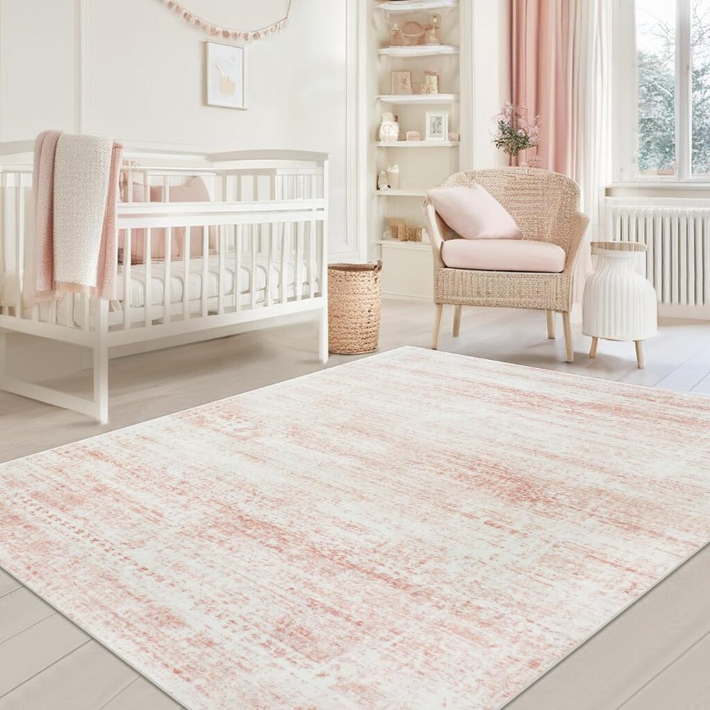 pink vintage washable area rug 5x7 soft non slip nursery living room rug