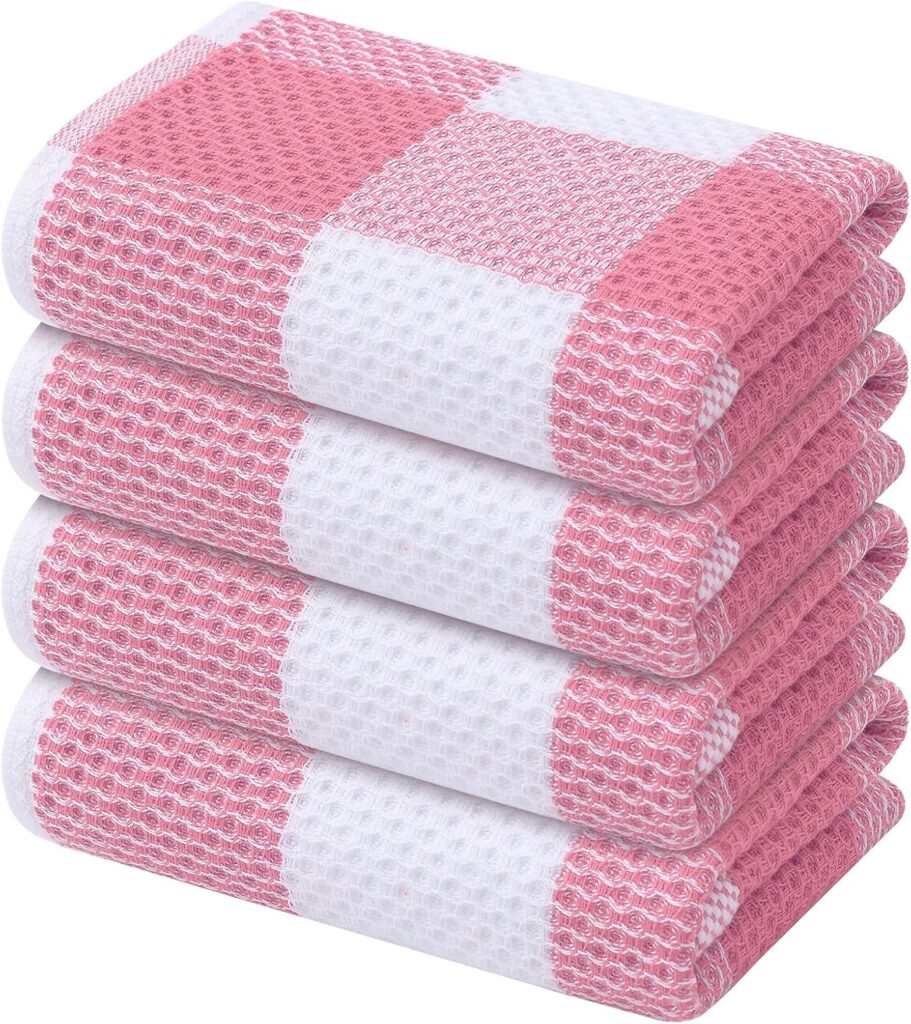 pink waffle weave cotton kitchen towels 4 pack 13x28 absorbent dish towels