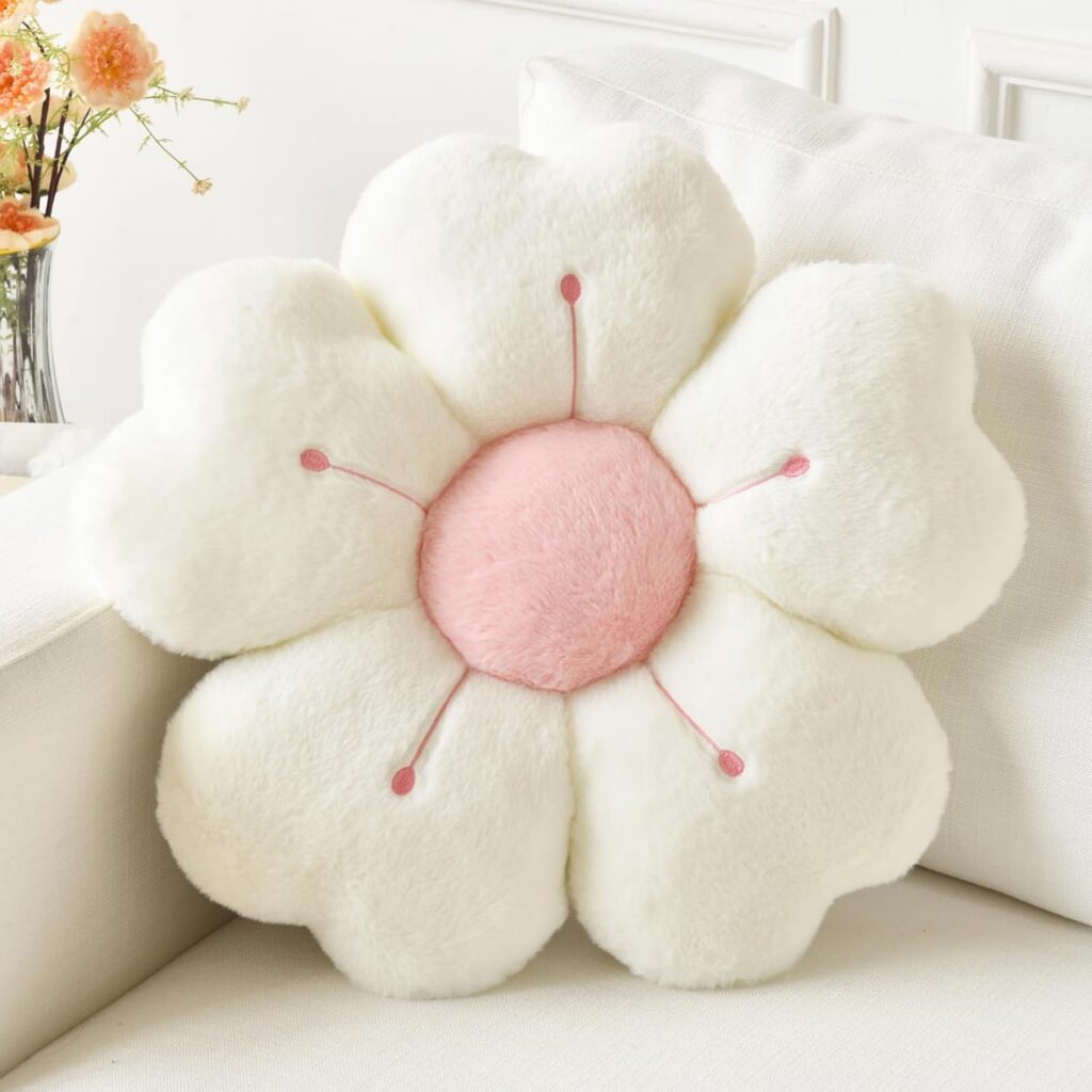 white daisy flower plush pillow soft decorative cushion 19.6 inch