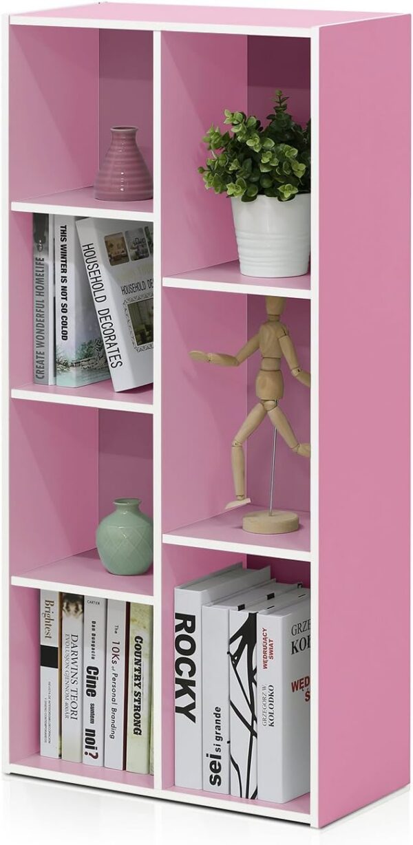 white and pink 7 cube bookshelf storage organizer cubby shelf 41 inch height