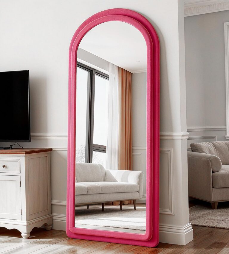 arched full length mirror rose red flannel frame freestanding 63x24 inch