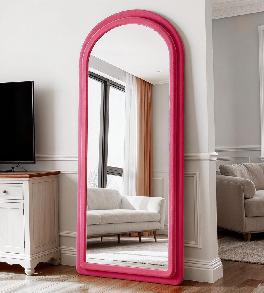 arched full length mirror rose red flannel frame freestanding 63x24 inch