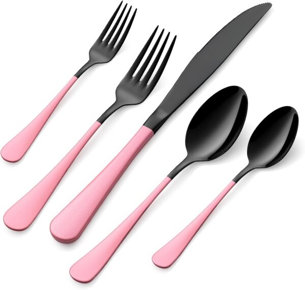 black and pink stainless steel silverware flatware set for 4 dishwasher safe