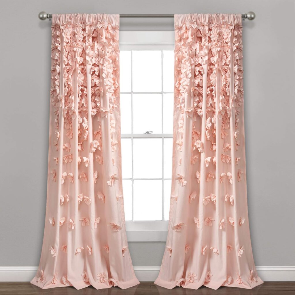 blush pink bow curtain panel coquette light filtering window drape
