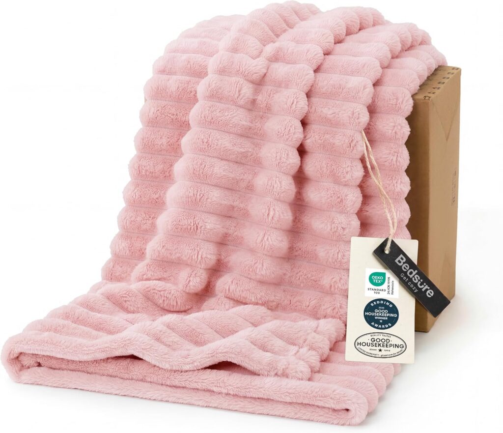coral pink fleece throw blanket 50x60 soft flannel lightweight striped blanket