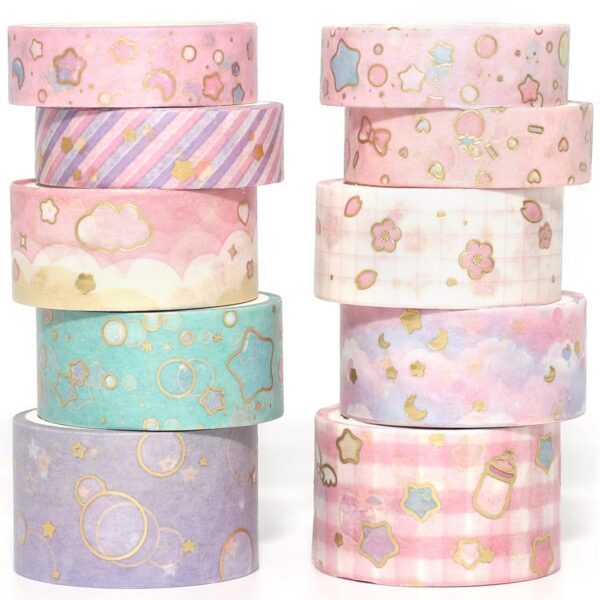 cute pink washi tape set gold foil decorative masking tape for journaling scrapbooking planners