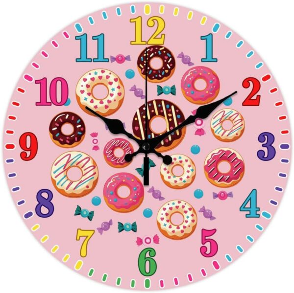 pink colorful donut candy wall clock 12 inch round battery operated non ticking wall clock