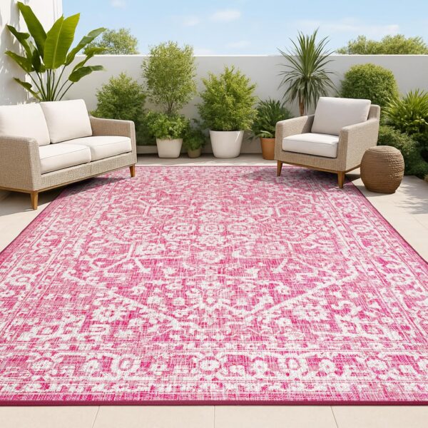 fuchsia gray boho medallion indoor outdoor rug 3x5 polypropylene low pile