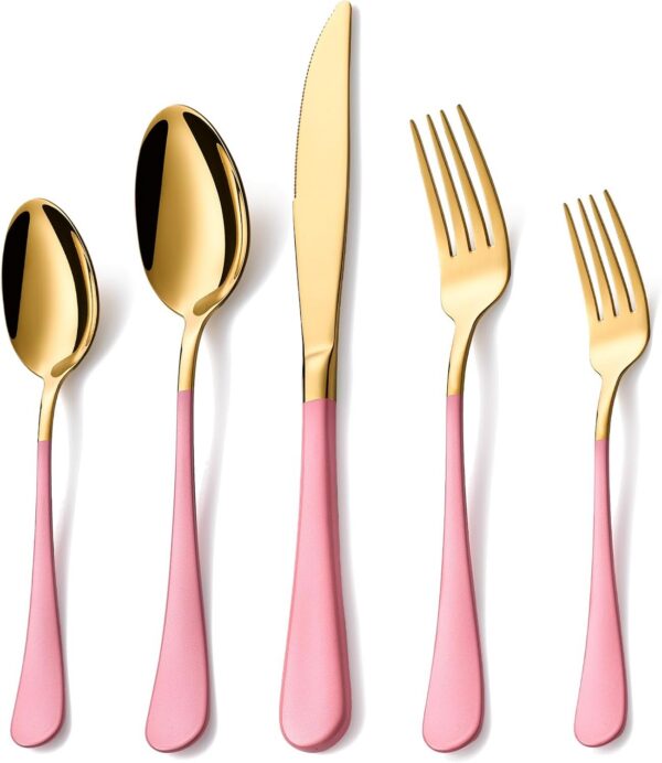gold and pink stainless steel flatware utensil set for 4 dishwasher safe silverware