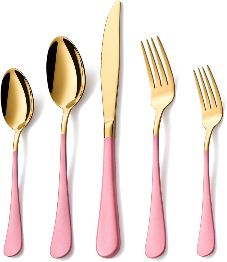 gold and pink stainless steel flatware utensil set for 4 dishwasher safe silverware
