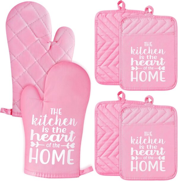 pink oven mitts and pot holders set heat resistant kitchen accessories baking gloves