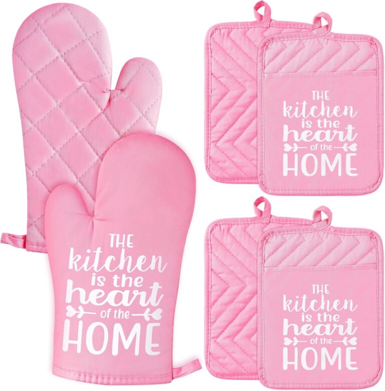pink oven mitts and pot holders set heat resistant kitchen accessories baking gloves