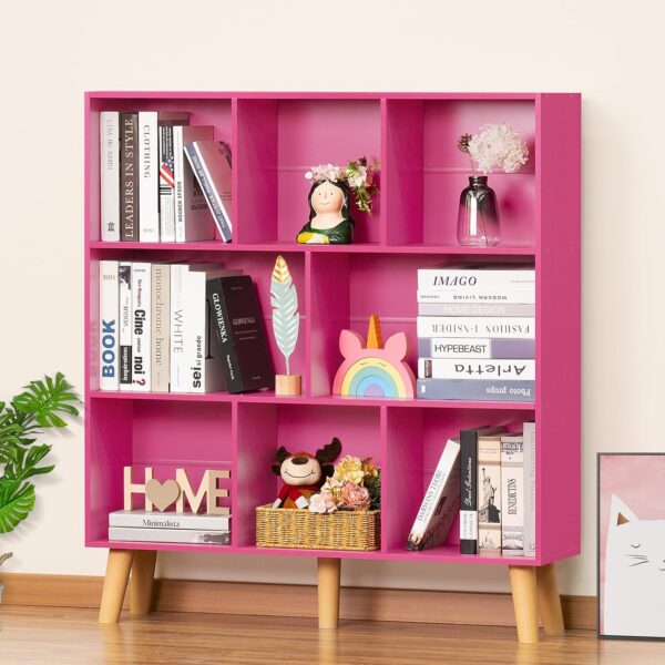 hot pink modern 3 tier cubby bookshelf with 8 storage cubes freestanding