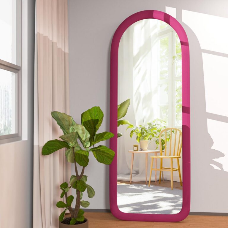 hot pink arched full length mirror with stand flannel wooden frame