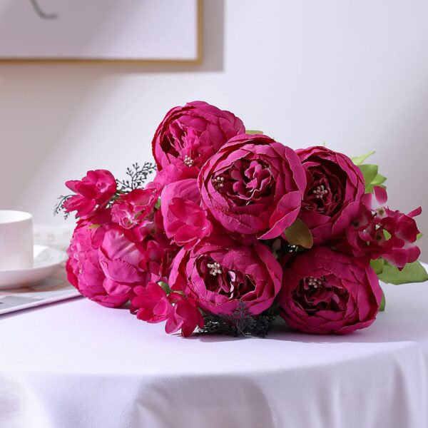 hot pink artificial peony bouquet silk flowers 13 stems decorative arrangement