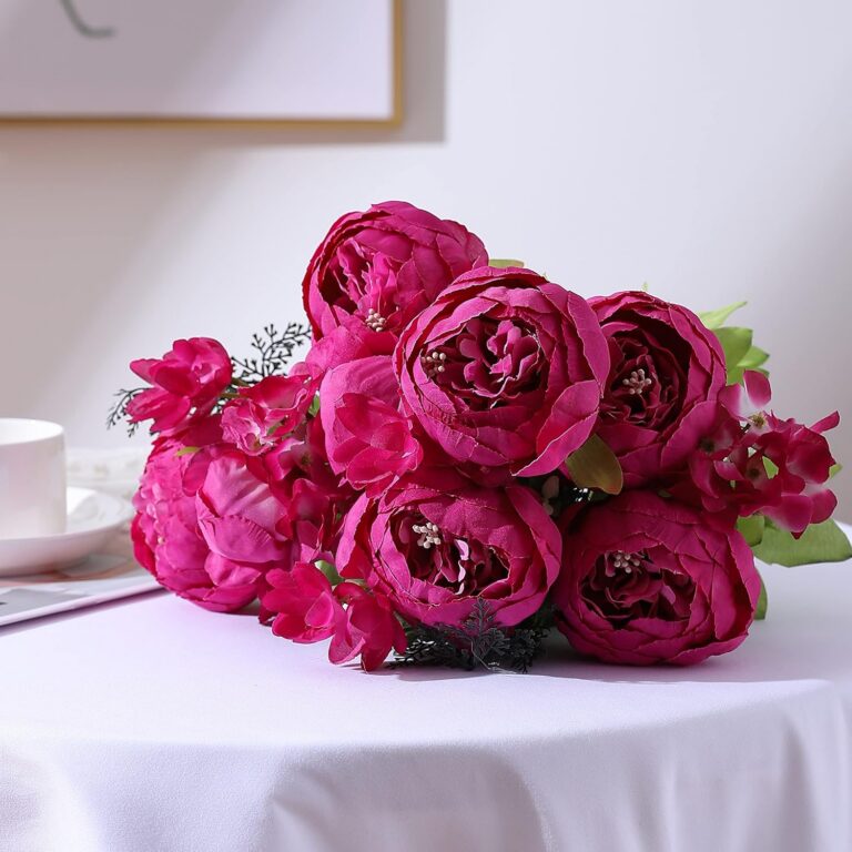 hot pink artificial peony bouquet silk flowers 13 stems decorative arrangement