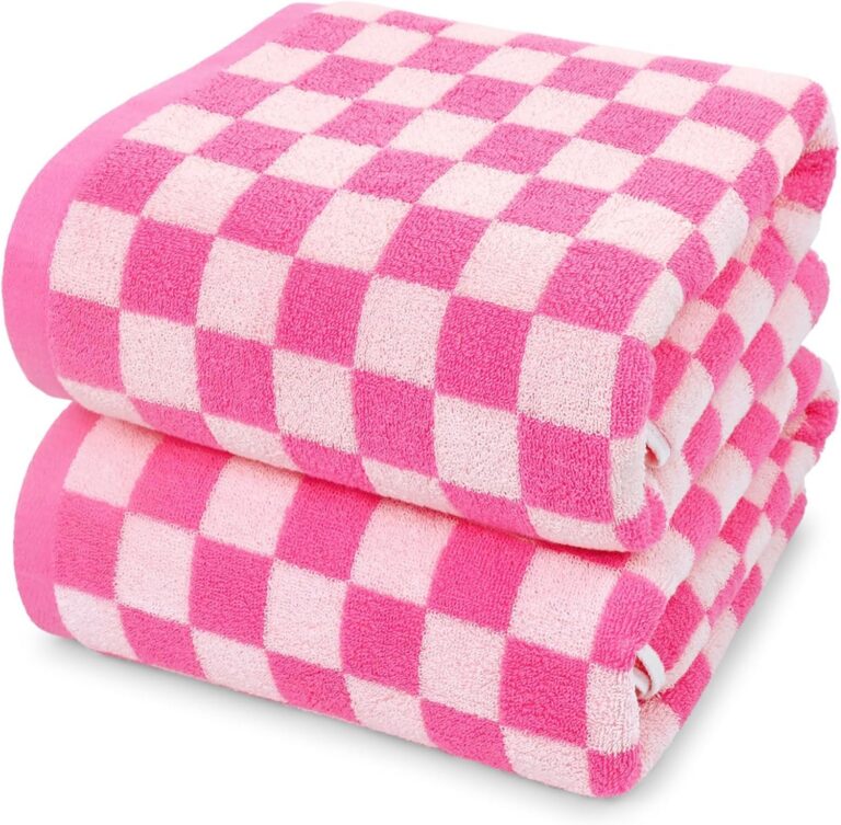 hot pink checkered cotton bath towels set absorbent 27.5x55 inches