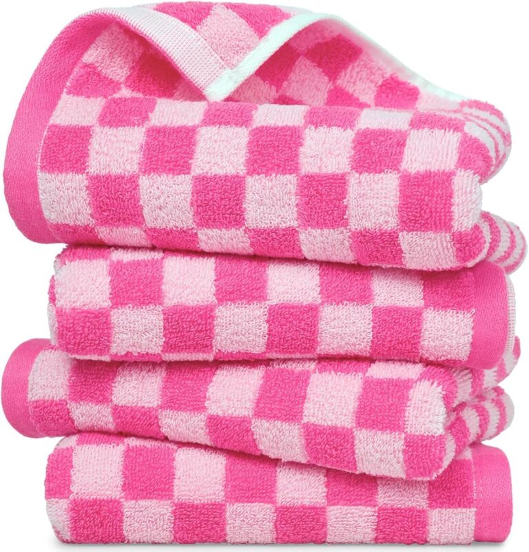 hot pink checkered hand towels cotton 4 pack aesthetic bathroom kitchen towels