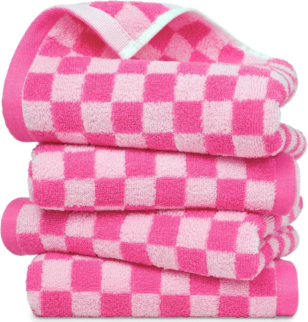 hot pink checkered hand towels cotton 4 pack aesthetic bathroom kitchen towels