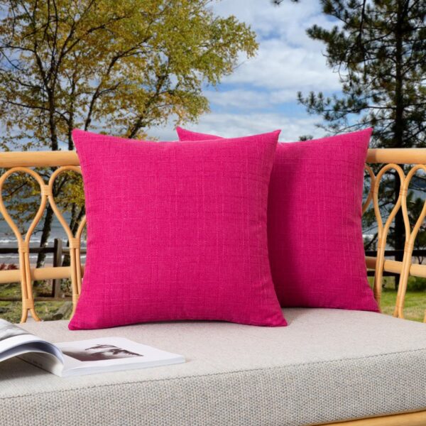 hot pink checkered waterproof outdoor throw pillow covers set for patio sofa couch decor