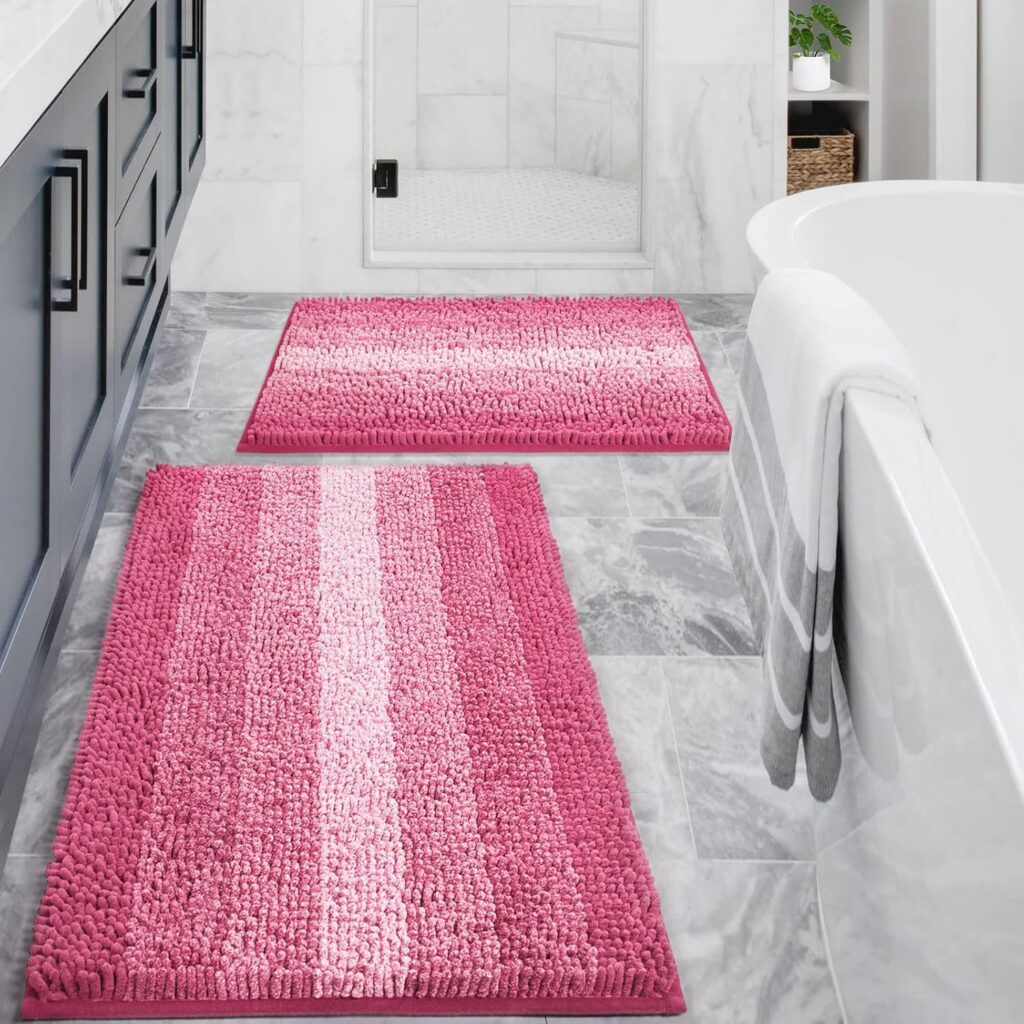 hot-pink chenille bathroom rug set non slip absorbent bath mat 2 piece