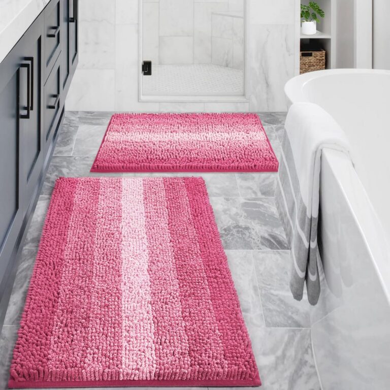 hot-pink chenille bathroom rug set non slip absorbent bath mat 2 piece