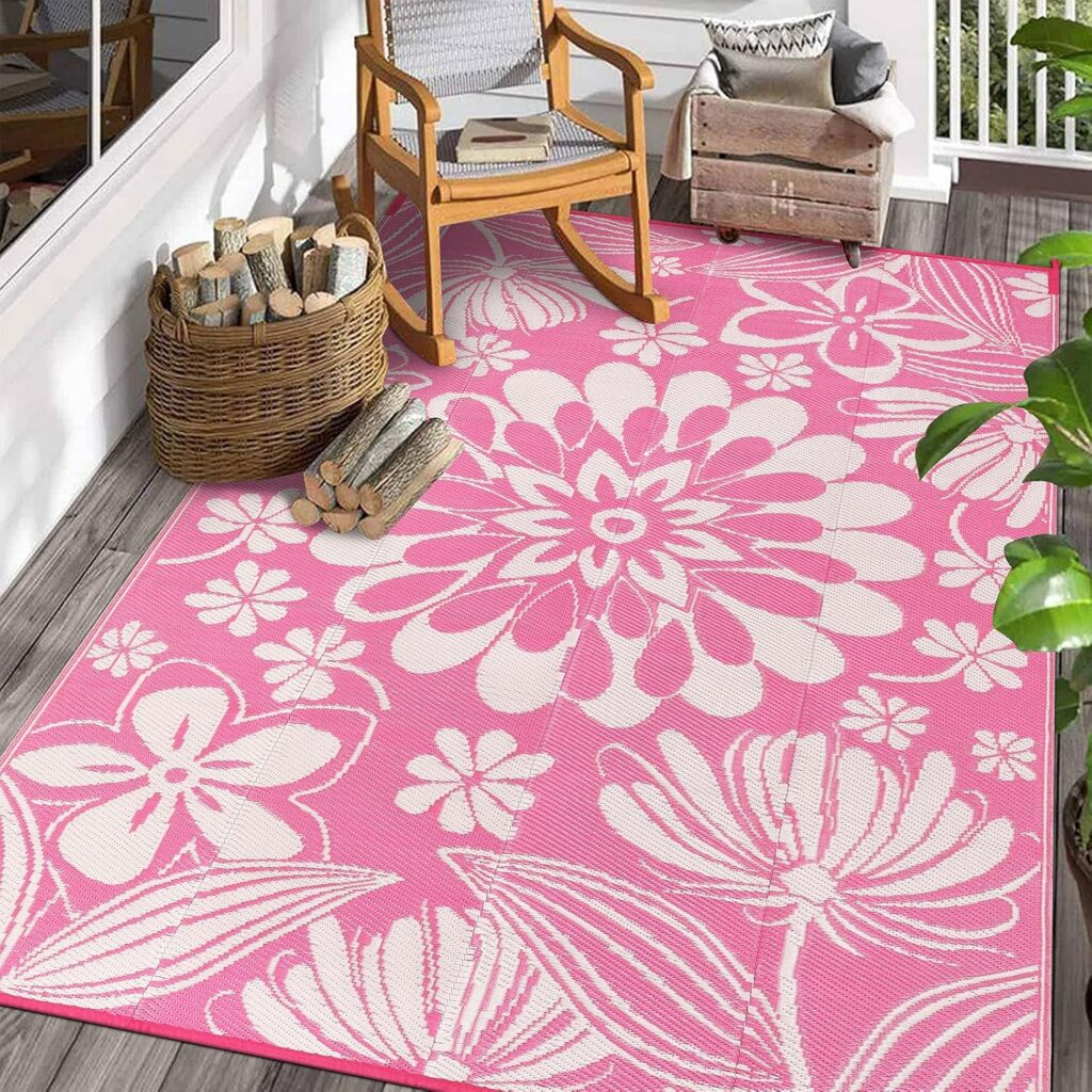 hot pink floral outdoor rug 6x9 reversible waterproof plastic straw patio rug