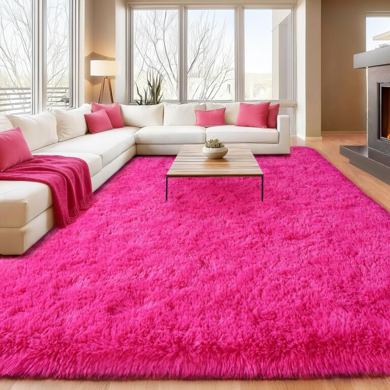 hot pink fluffy shag area rug 5x7 soft microfiber non slip carpet