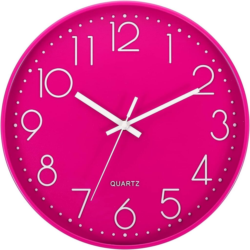 hot pink round wall clock 12 inch silent non ticking modern analog wall mounted clock