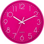hot pink round wall clock 12 inch silent non ticking modern analog wall mounted clock