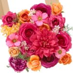 hot pink orange artificial rose bouquet silk flowers decorative arrangement