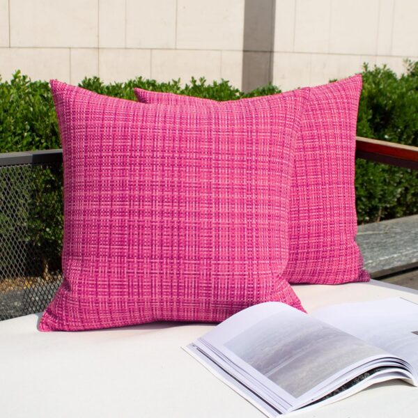 hot pink striped waterproof outdoor throw pillow covers set for patio couch bench decor