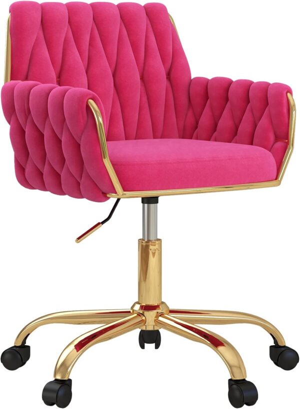 hot pink velvet office chair gold base adjustable vanity chair woven back