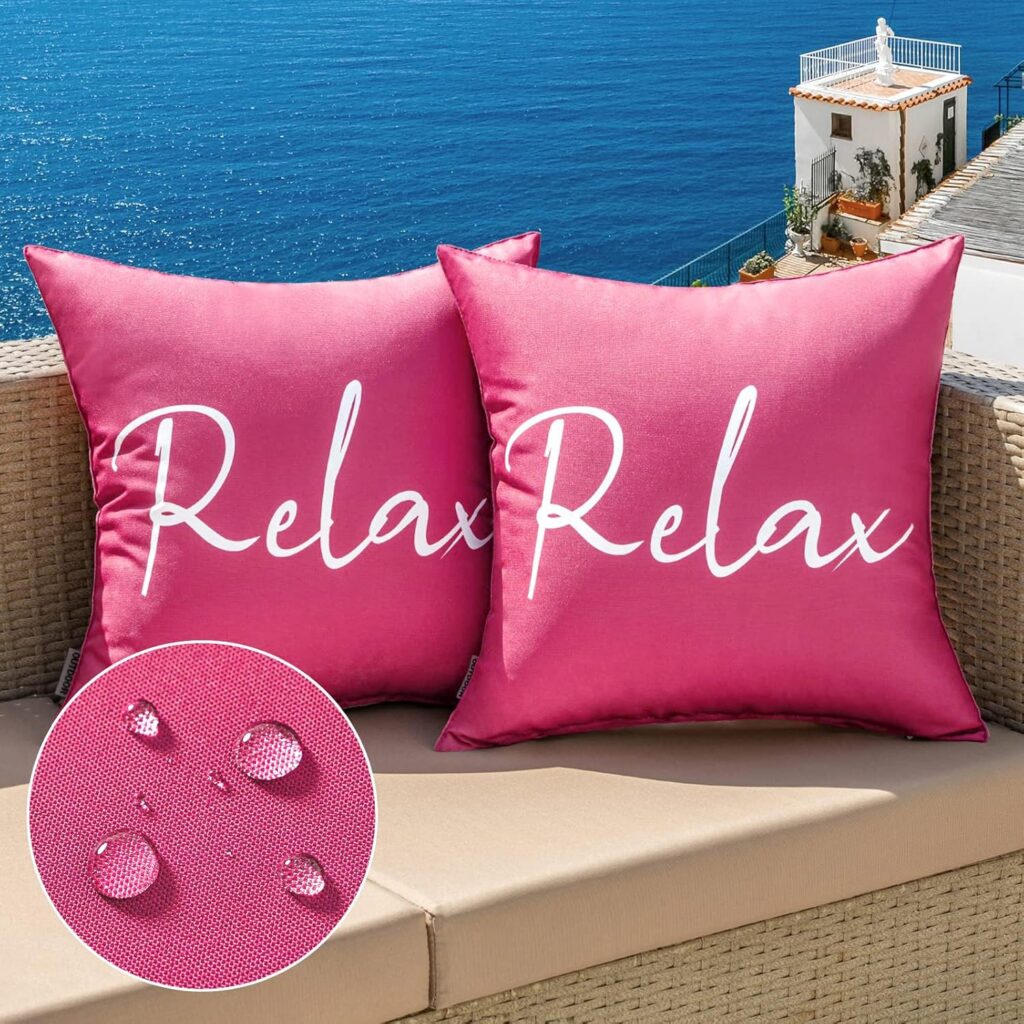hot pink waterproof outdoor throw pillow covers set for patio garden sofa chairs