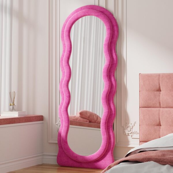 hot pink wavy full length mirror irregular arched floor mirror flannel wood frame