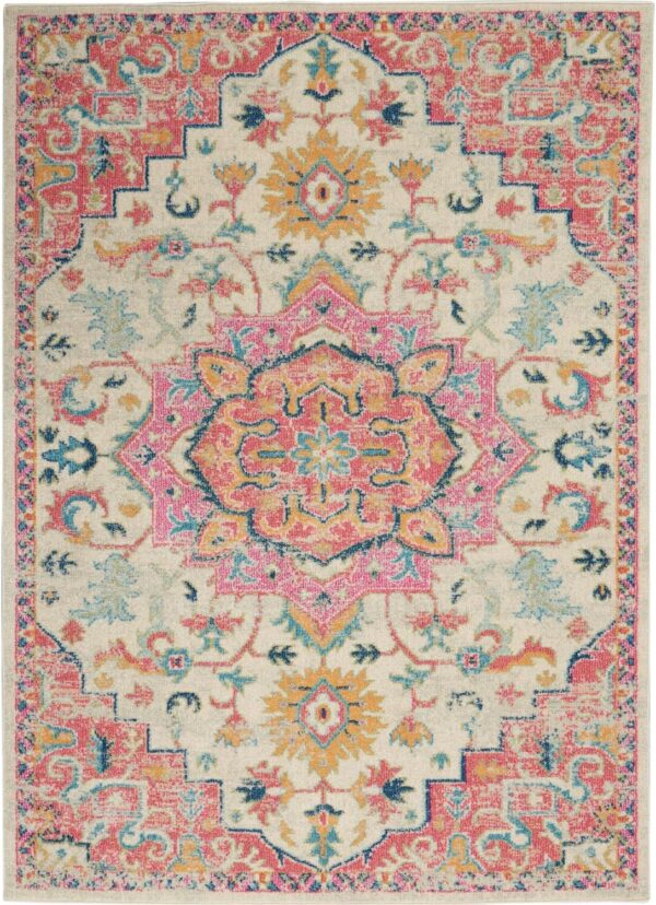 ivory pink boho persian floral area rug for bedroom living room or nursery
