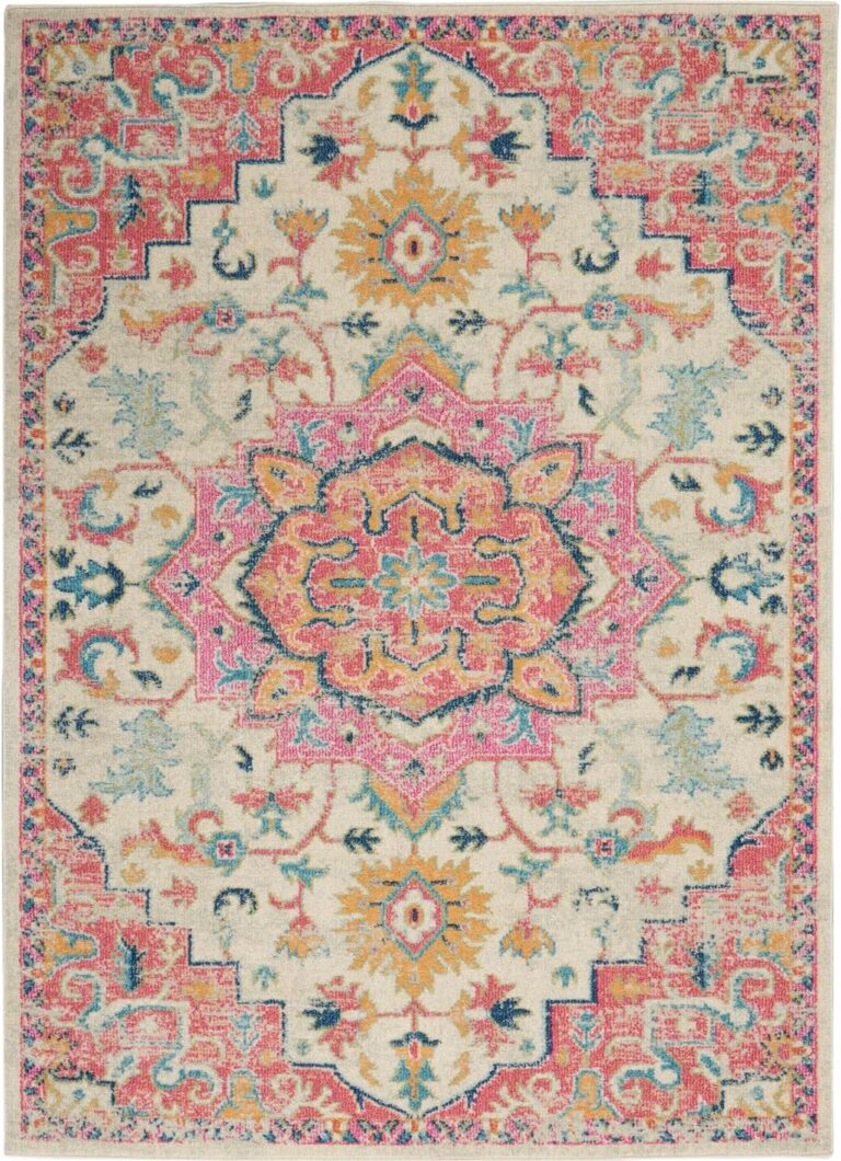 ivory pink boho persian floral area rug for bedroom living room or nursery
