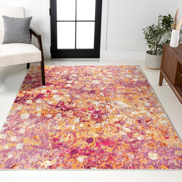 modern abstract pink orange area rug with colorful contemporary design for bedroom living room office