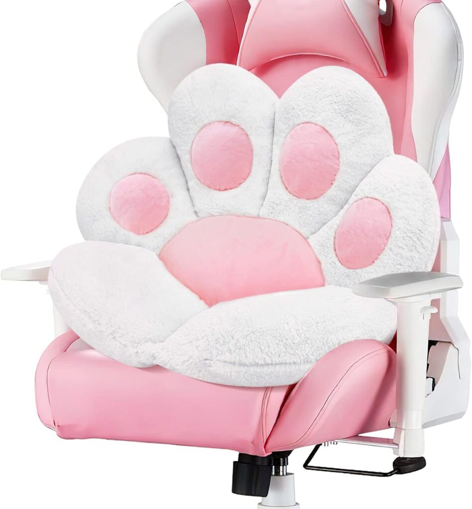 kawaii cat paw chair cushion plush white soft seat pillow
