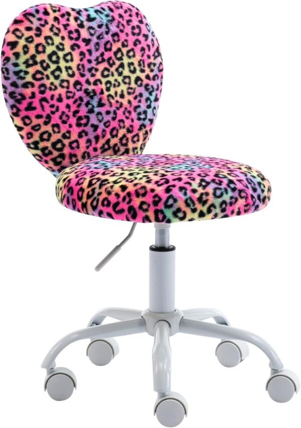 leopard print heart shaped kids vanity desk chair faux fur adjustable swivel rolling study chair
