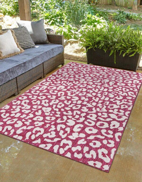 magenta ivory leopard print outdoor area rug safari animal print patio rug 3x5