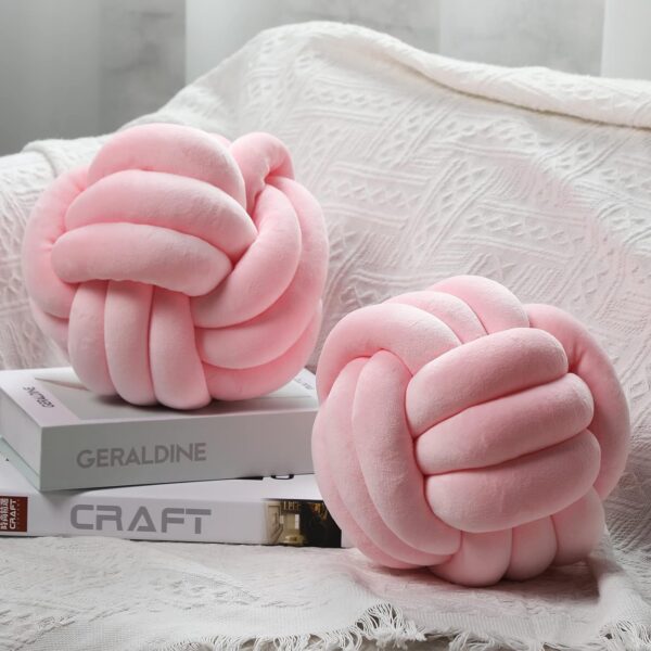 light pink knot ball throw pillows plush decorative round cushion set for bed sofa bedroom decor