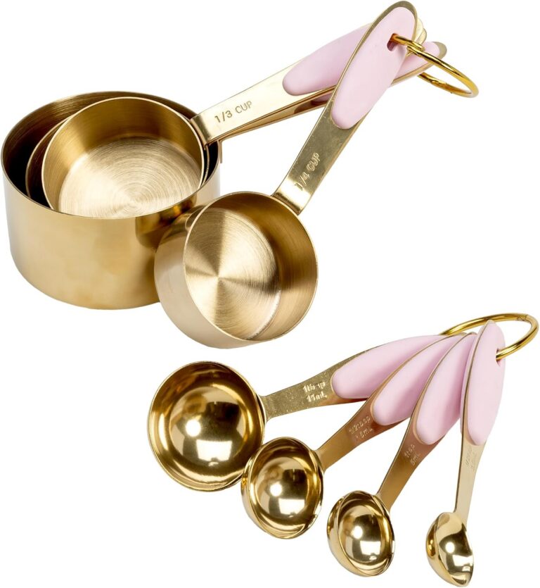 Paris Hilton gold and pink stainless steel measuring cups and spoons set with silicone handles