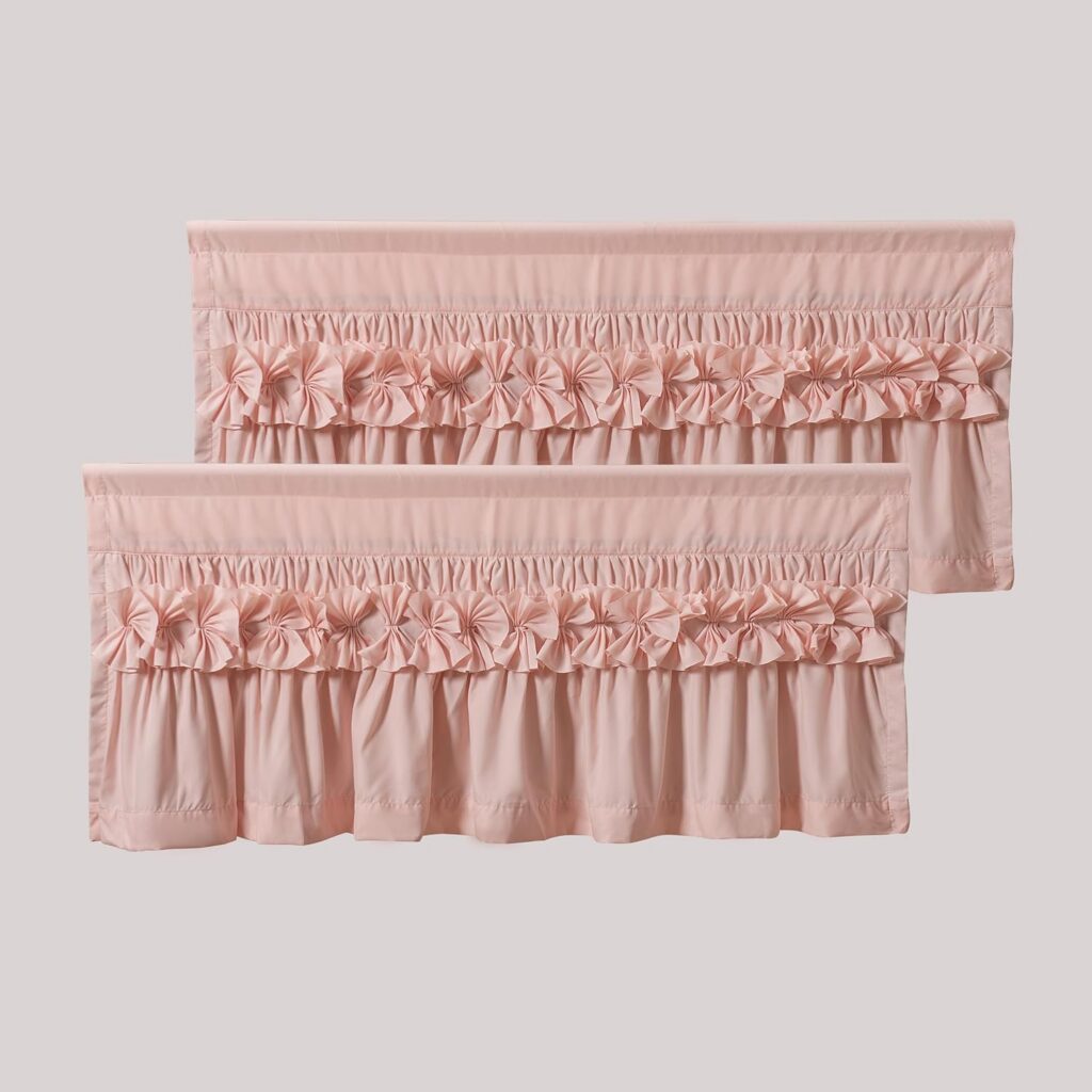peach pink ruffle bow tie blackout window valance ruched decorative curtain