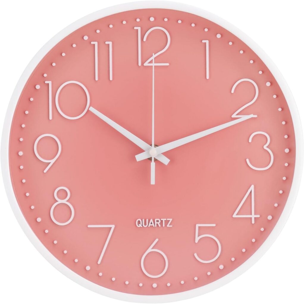 peach pink silent modern round wall clock 8 inch minimal design