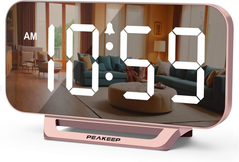 rose gold mirror digital alarm clock with LED display modern slim aesthetic desk clock for bedroom